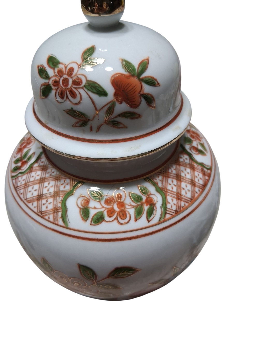 Andrea By Sadek White Porcelain Ginger Jar with Gold and Green Floral Accents - Picture 3 of 8
